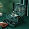 New 3-layers Green Velvet Jewelry Organizer Large Capacity Ring Necklace Makeup Holder Cases  Jewelry Box  for Women with Lock