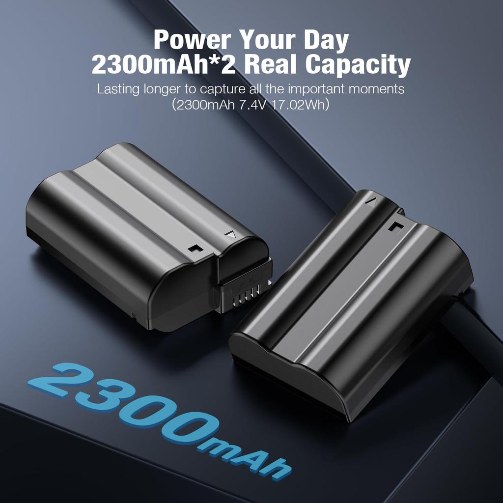 Powerextra and Dual USB Charger Set for Nikon D850 Cameras EN-EL15a, EN-EL15b, EN-EL15c Zf, Z8, Z7, Z7II, Z6, Z6III, D7500, D7000, D7100, D7200, D500,