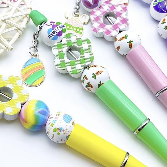Unique Gift for Students Beaded Ballpoint Pen Set, DIY Easter Craft Kit, with Colorful Creative Writing Tools Kids Bunny And Egg Beads Decor,