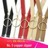 20-40cm Metal Zipper with Large Ring Puller, Female Size 5, Light Gold Tooth - for Bag and Leather Skirt