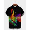 Men's Casual Shirt 3D Music Note Printed Hawaiian Men's Short Sleeve Lining