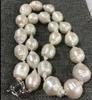 Large 15-23mm White Unusual Baroque Pearl Necklace Disc Clasp