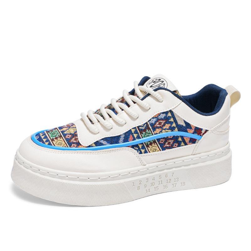 Мода 2025 Стиль национальности Мужская кожаная повседневная обувь Весна Новая дышащая ткань Мужские кеды Классическая платформа Спортивная обувь Плюс