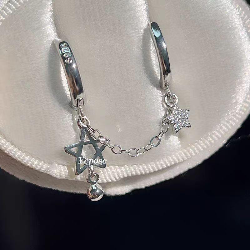 1 шт. серебряные серьги-гвоздики в форме звезды с двойным отверстием для уха из нержавеющей стали для женщин, ювелирные изделия