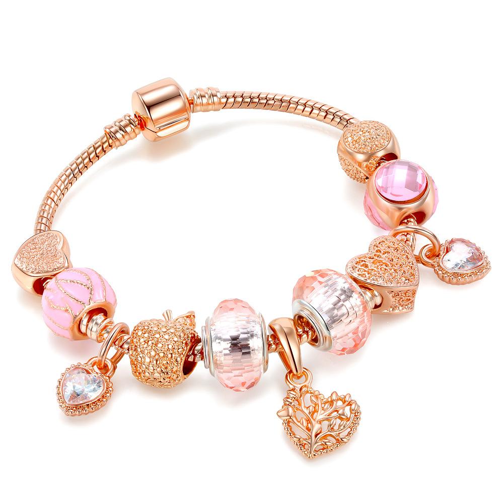 Women All Match Crystal Hollow Love Heart Beads Bracelet