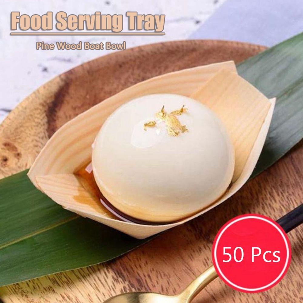Disposable Food Sushi Pine Wood Bowl Catering Cake Tool Serving Tray