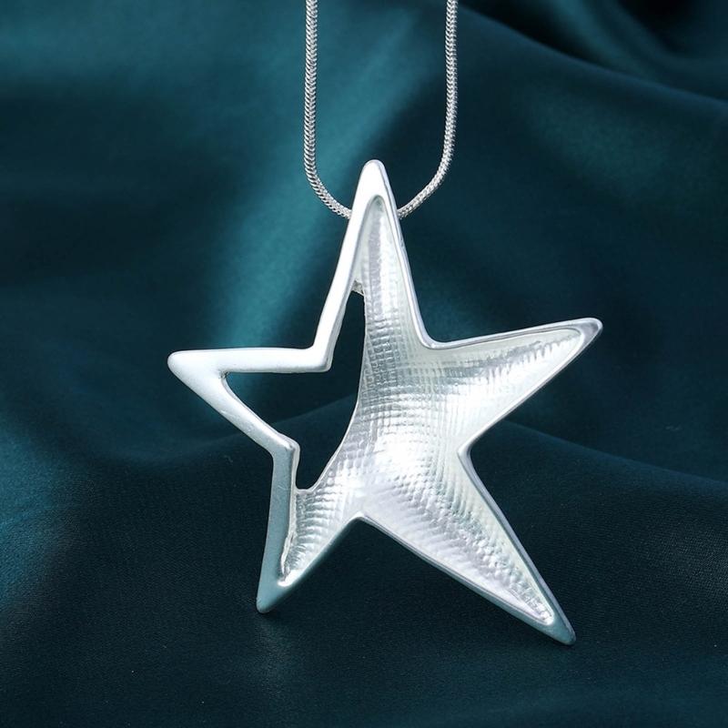 Y2K Пустотелая подвеска в виде пятиконечной звезды для женщин Egirl Корейская мода Панк Свитер Цепочка на шею Тренд Ювелирные изделия