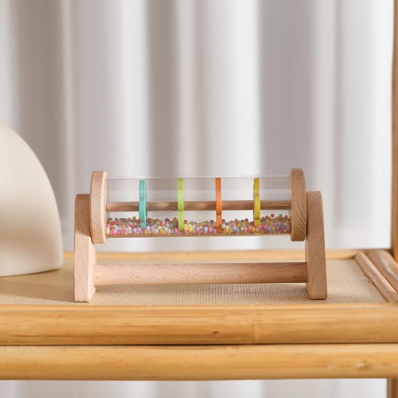 Montessori Baby Rain Stick Rainbow Hourglass Rain Music Rattle with Support Kid Montessori Sensory Toys BABY's Educational Gift