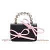 Cute Color-block Kids Shoulder Bag Mini Beaded Child Bag Fashion Bow Children Crossbody Bag Pink