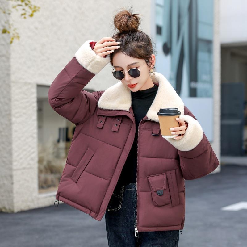 Padded Jacket Lapel Lamb Wool Down Padded Jacket Women's Winter Padded Jacket Super Good-looking Lambskin Splicing Jacket