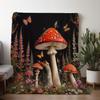 1pc Sdoo Flannel Blanket, Vibrant Mushroom and Floral Butterfly Print, Warm and Soft Polyester Throw for Sofa, Bed, Car, Office,