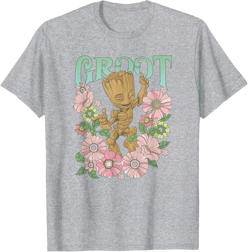 Marvel Guardians of the Galaxy Little Groot Flower Tshirt for both Unisex and Women Retro floral pattern casual top