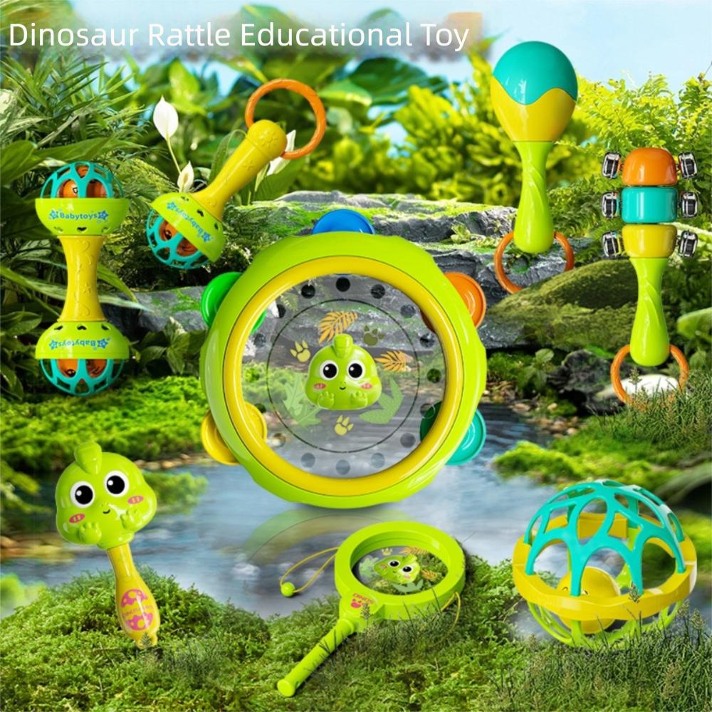 8/9pcs Colorful Cartoon Shape Sensory Toy Plastic Handbell Wave Drum Baby Rattle Toy Newborn