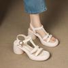 Summer Square Heel Buckle Platform Women's High-heeled Sandals New Casual Solid Color Roman Sandals Rubber Soft-soled Women's Shoes