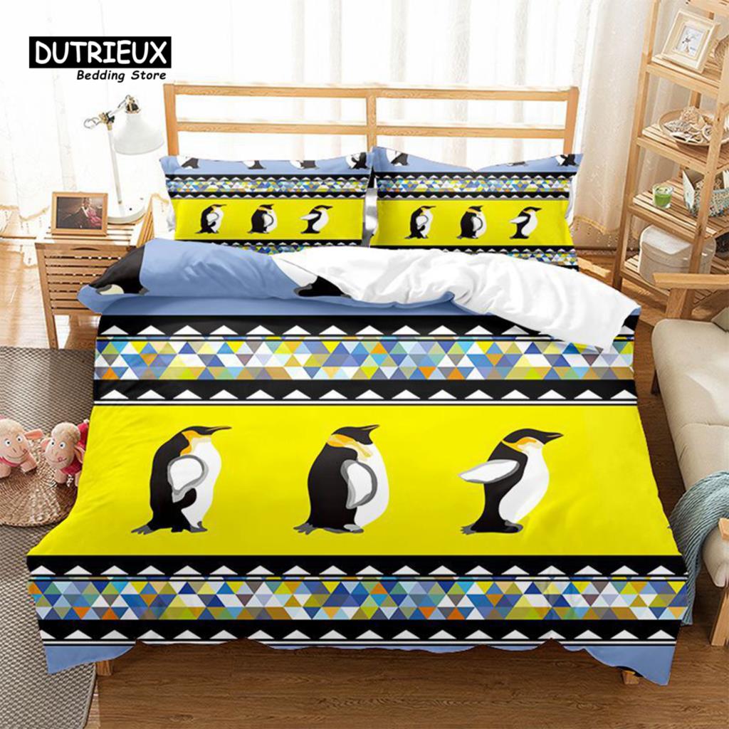 Милый комплект постельного белья с пингвинами, мультяшные животные, пододеяльник, комплект для близнецов, для мальчиков и девочек, декор комнаты, принт, одеяло, чехол с наволочками