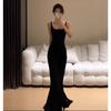 Элегантное модное женское платье-рыбий хвост, новое облегающее платье без рукавов с подтяжками, длинное женское однотонное сексуальное повседневное платье с открытой спиной, одежда 2809