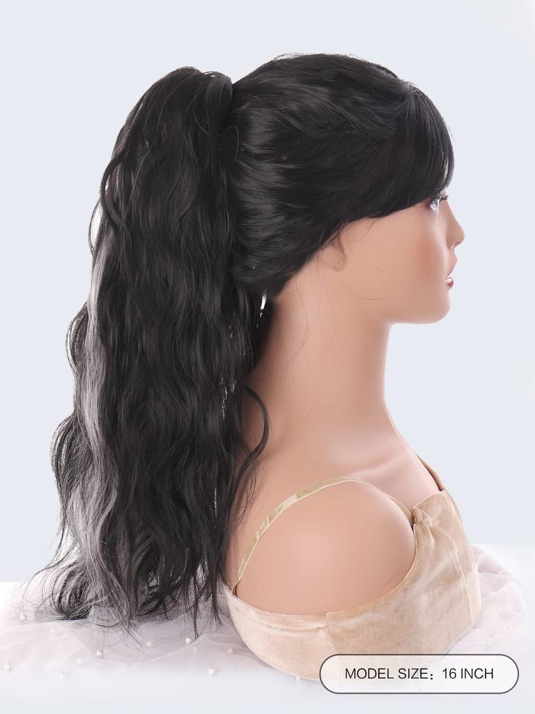 Black Dyed White Tea Grey Medium Long Curly Ponytail Hair Extensions
