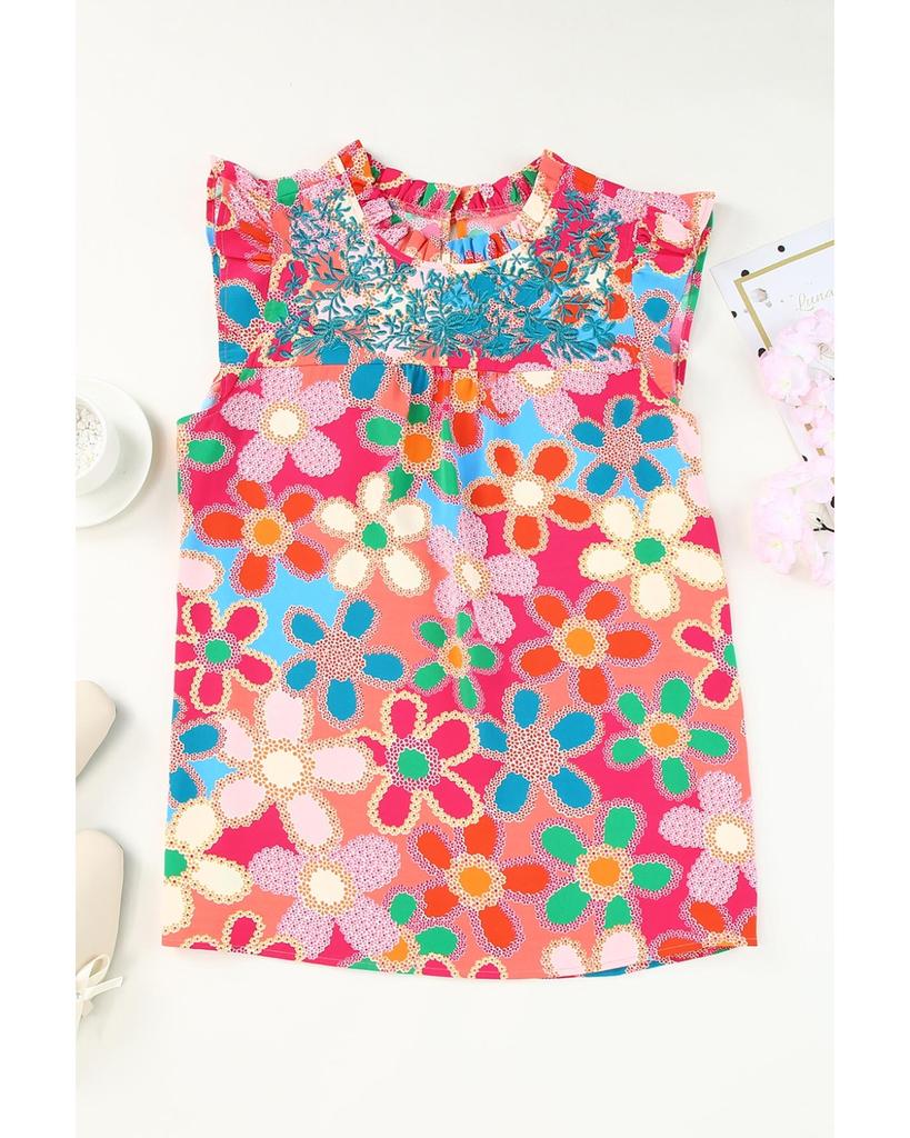 Azura Exchange Floral Print Ruffle Trim Tank Top