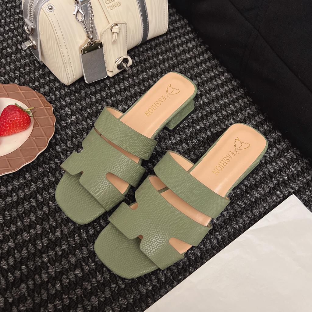 Французские сандалии на толстом каблуке, женские летние верхние туфли, модные туфли на среднем каблуке, большого размера, одно слово, перетаскивание