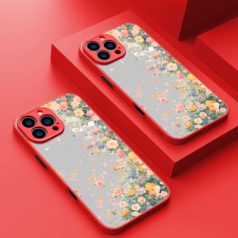 Твердый чехол для телефона из ПК с рисунком розы для iPhone 16 15 14 13 12 Pro Max 11, противоударный, с мягкими краями, прозрачный, тонкий, матовый чехол