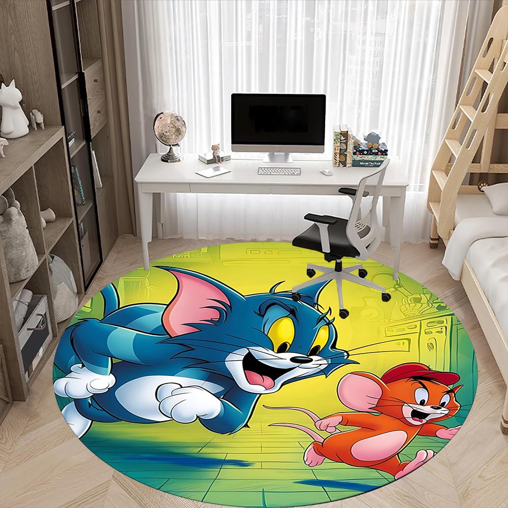 1pc Tom Jerry Office Round Area Rug, Under Office Chairs Bedroom Living Room Home Decor, Room Decoa1016118