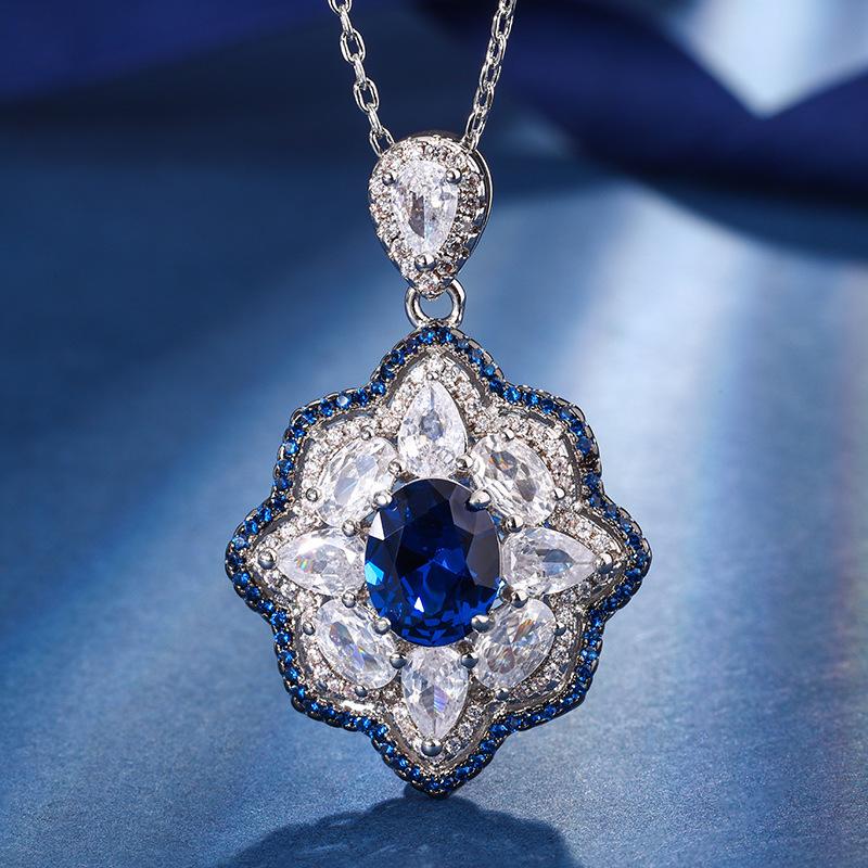 Jewelry Copper Bottom Gold-Plated Simulation Red Corundum Sapphire Blue Spinel High-Grade Black Gold Color Separation Set Female 8 * 10