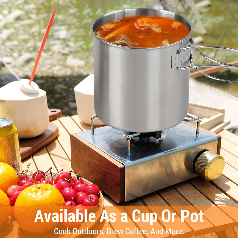 Stainless Steel Cookware Set Camping Cup Outdoor Portable Cooking Pot 2-3 People Camping Cookware