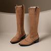 Модные осенне-зимние ретро замшевые кожаные ботфорты до колена на толстом каблуке, женские рыцарские сапоги с острым носком в стиле вестерн, ковбойские сапоги, черные/коричневые