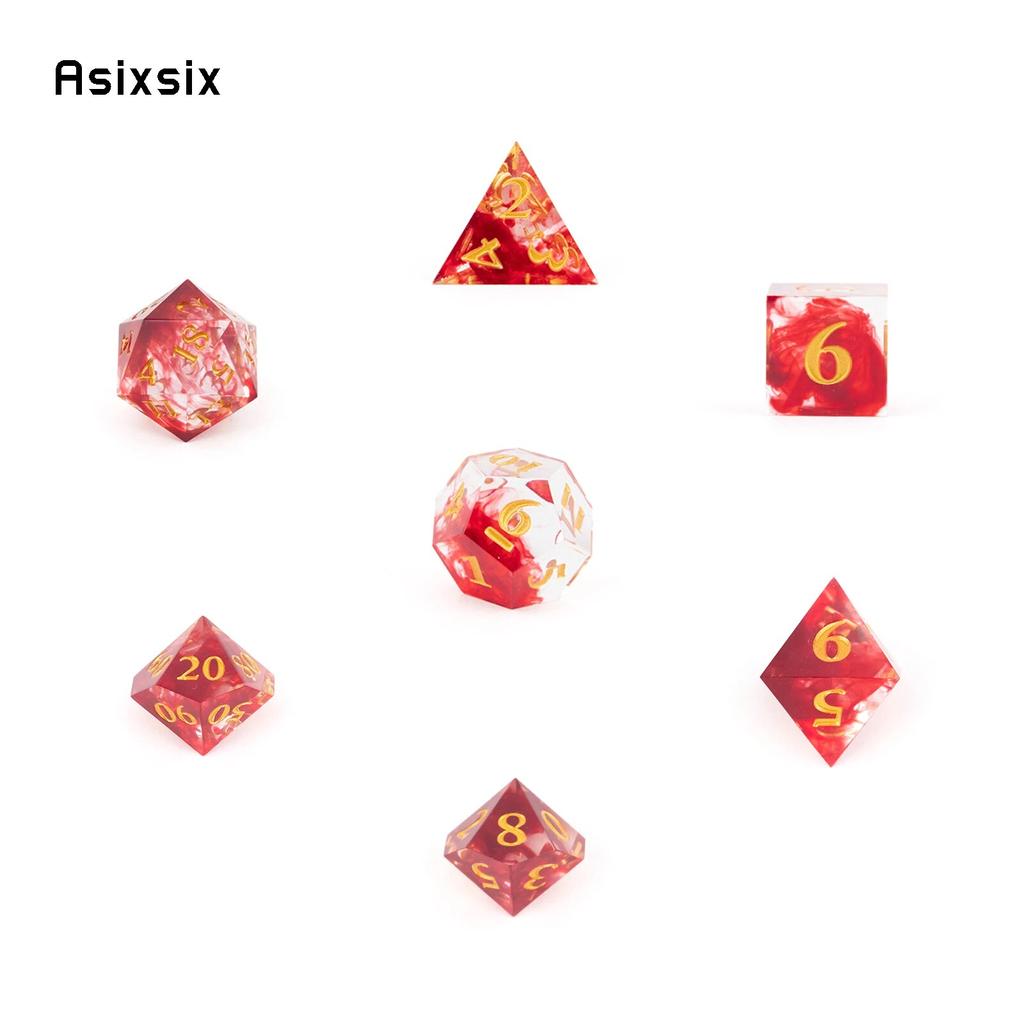 7 Pcs Red Resin Golden Number Sharp Edge Dice Polyhedral Dice Suitable for Role-Playing RPG Board Game