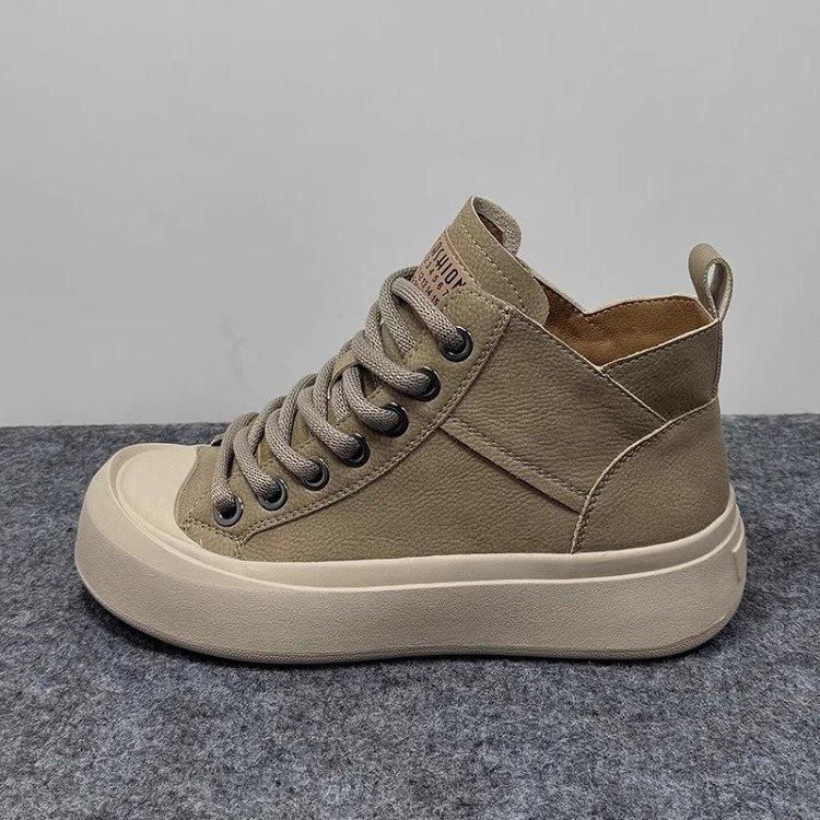 Кожаные уродливо-милые туфли с высоким верхом и большой головой женские 2025 весна новые ретро мягкая подошва женская обувь универсальные спортивные и повседневные кеды