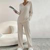 2 шт./комплект женский весенний комплект для поездок на работу топ и штаны комплект с V-образным вырезом длинный рукав топ с высокой талией спортивный костюм эластичная повседневная одежда одежда для сна