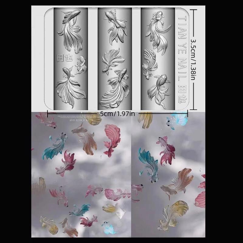 3D Soft Silicone Nail Ocean Mermaid Templates Nail Art Mold Goldfish Koi Buttonscarves Cartoon Template For Nail Diy Accessories