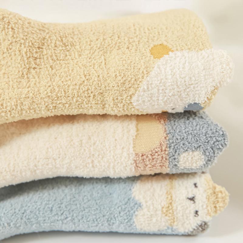 3 Pairs Winter Baby Socks Warm Thick Newborn Socks Cute Cartoon Loose Cuff Mid Tube Children Socks for Girls and Boys