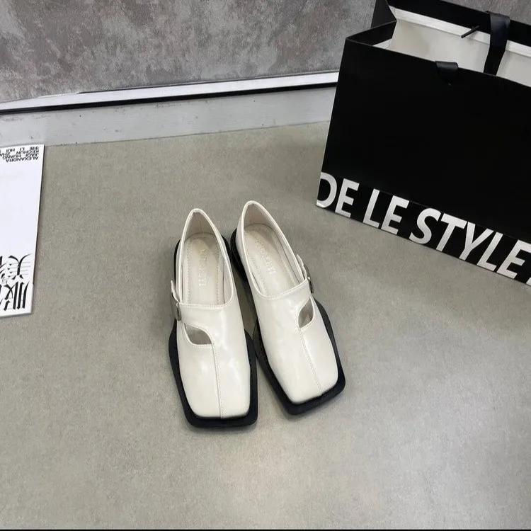 Womens Derby Shoes Square Toe Female Footwear Leather Comfortable On Heels Dress New High Mary Janes Pumps Shoes Woman Flats Squ