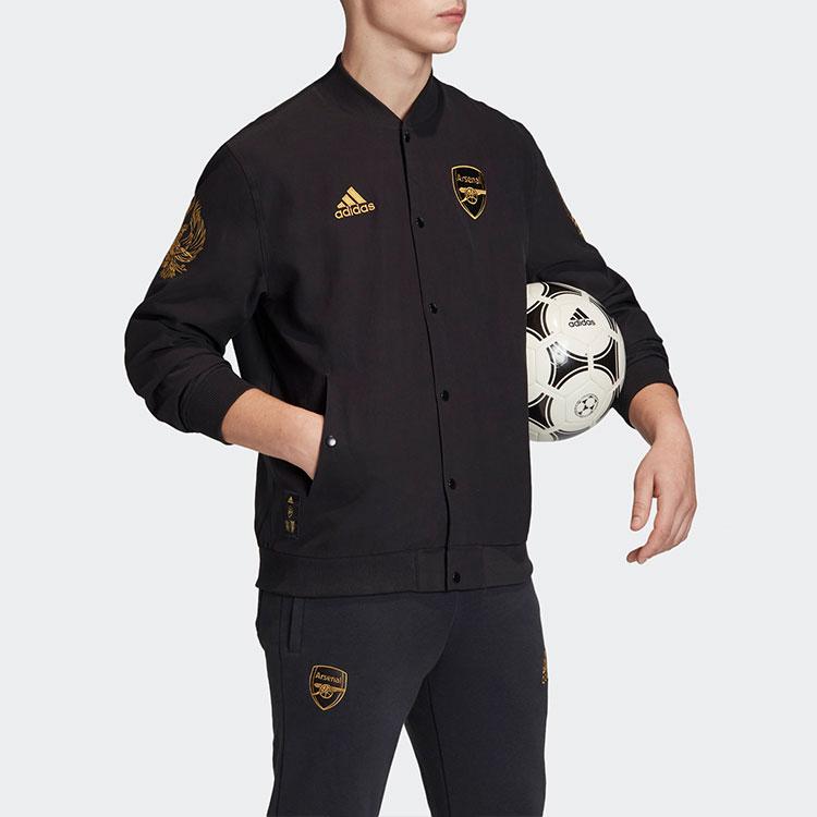 adidas Золотой логотип с воротником-стойкой Arsenal Bomber Jacket Мужская верхняя одежда Черный FQ6624