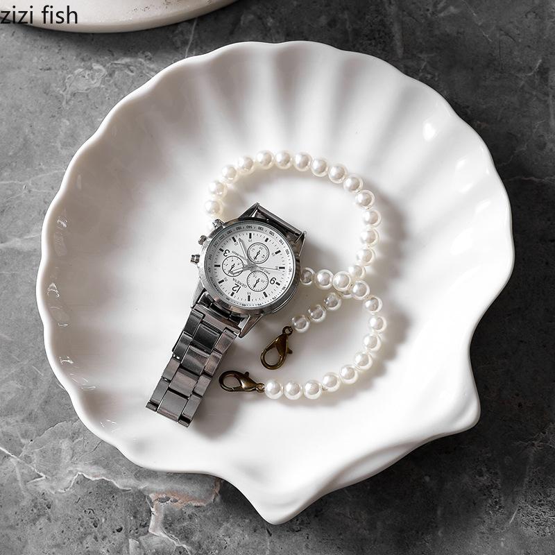 Белая керамическая ракушка Тарелка Настольный поднос для хранения ювелирных изделий Десертная тарелка Салатная тарелка Тарелки для суши Демонстрационные тарелки для молекулярной кухни