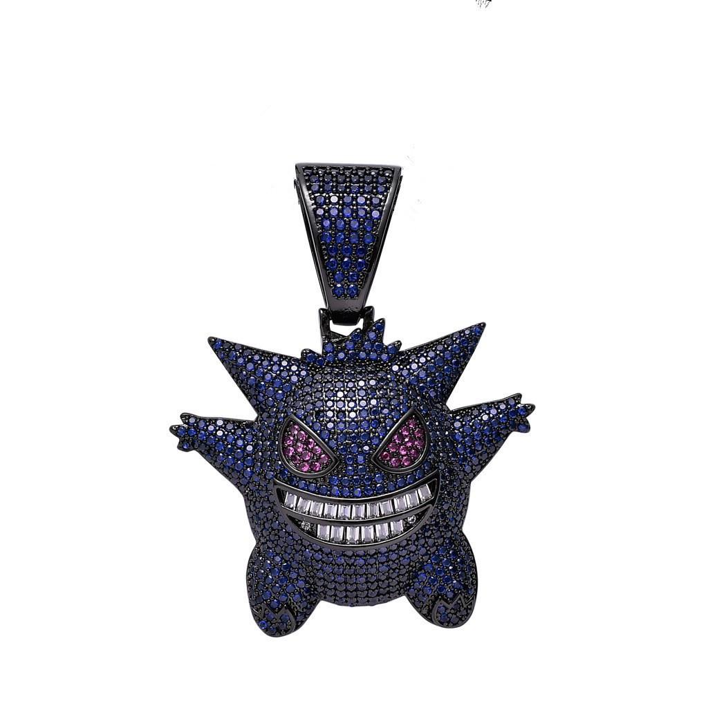 Full Diamond Gengar Pendant Necklace: Hip Hop Jewelry for Stylish Couples - Unisex Street Style Accessory