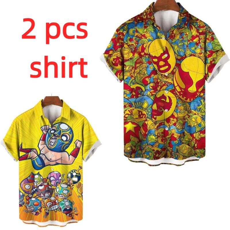 Fashion Men's Shirts Mexican Wrestling 3D Printed Short Sleeved Shirts Summer Men's and Women's Fashion Holiday Shirt