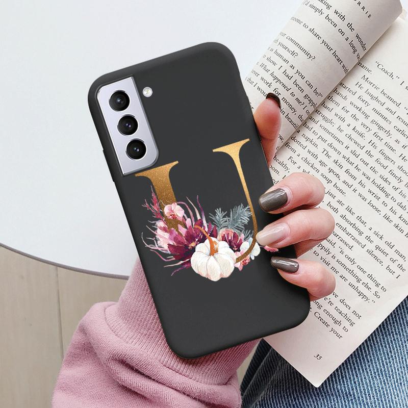 For Samsung Galaxy S21 S21 FE Case S21 Plus Flower Gold Letter A Z Soft Silicone Phone Cover For Samsung S21 Ultra Bumper S21+