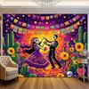 1 piece, Day of the Dead Skeleton Dancing banner: Festive home and garden decoration, multi-functional, polyester fabric