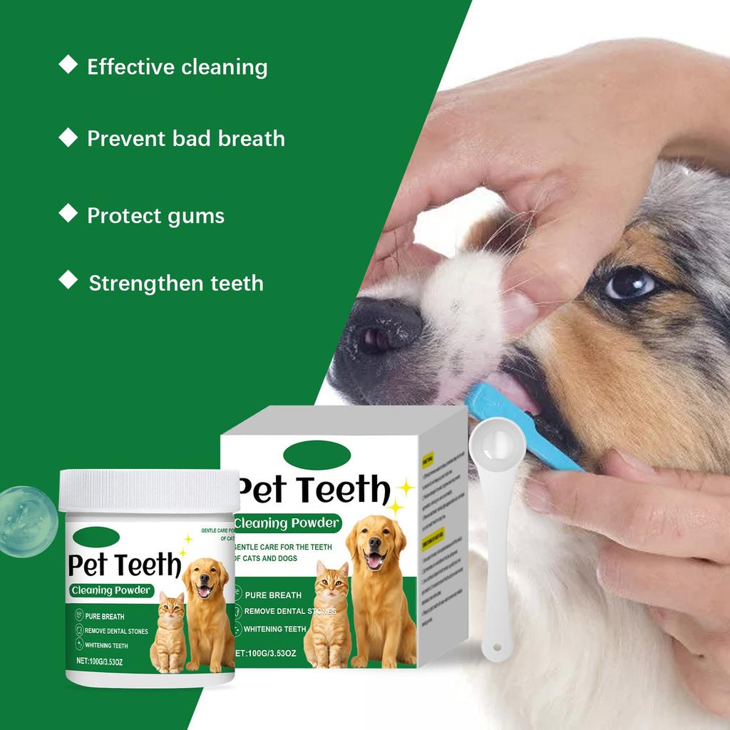 Pet Cleaning Powder Large Capacity 3.53 Oz Dog Cleaning Powder, Fresh Breath , Dog Care Improves Oral And Gastrointestinal Health