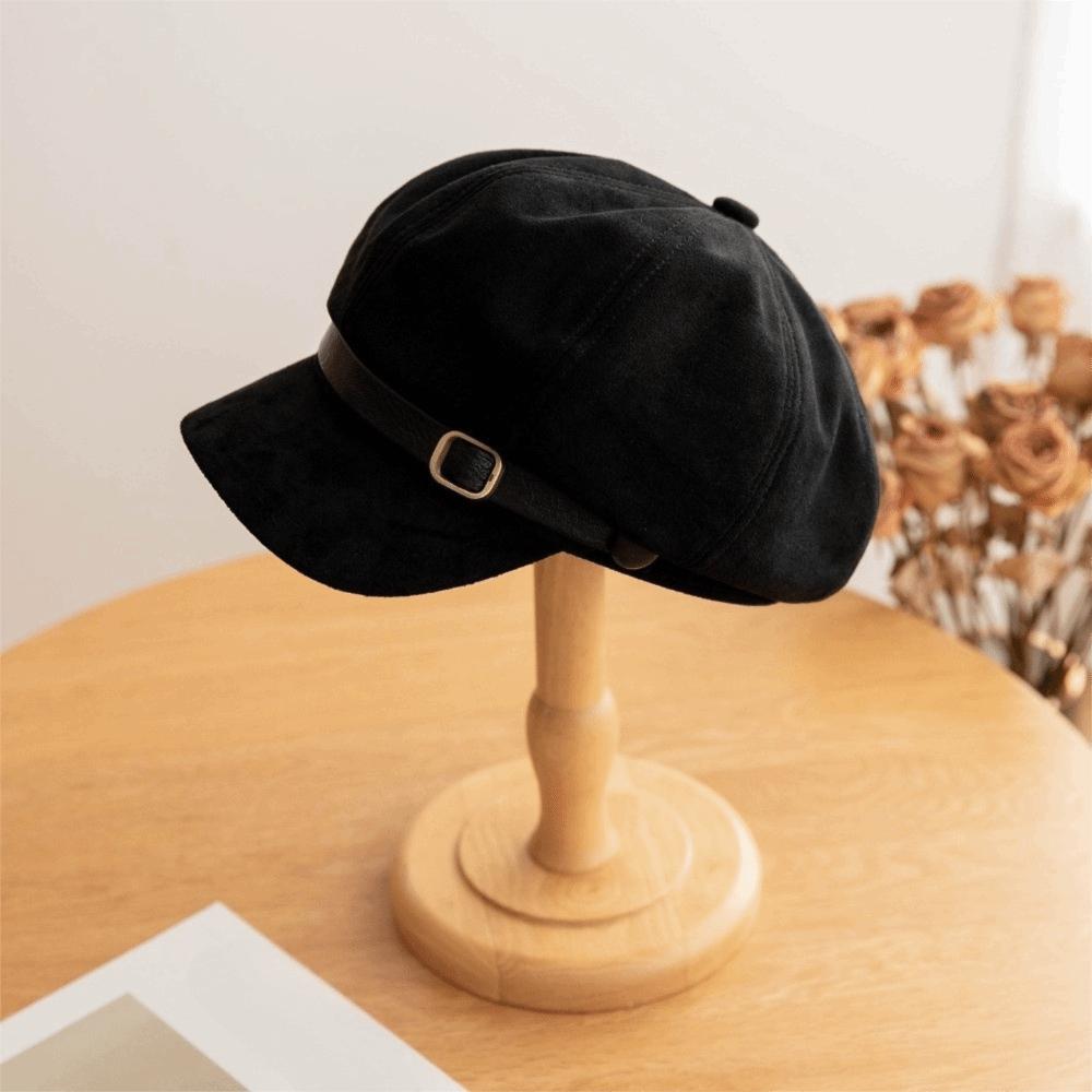 Flat Top Suede Berets Windproof Women Octagonal Hat Versatile Newsboy Hat Women