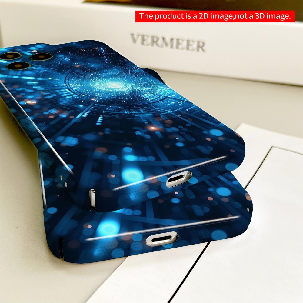 2DFlat Blue Tech Tunnel Glow All inclusive film hard phone case, compatible with iPhone 18 Pro Max 17 16 15 14 13 12 11