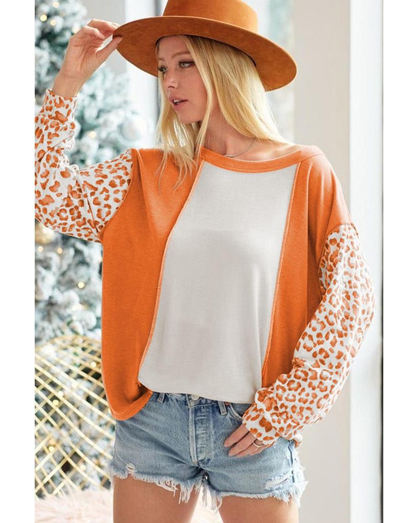 Azura Exchange Оранжевый топ с леопардовым принтом и рукавами в стиле пэчворк