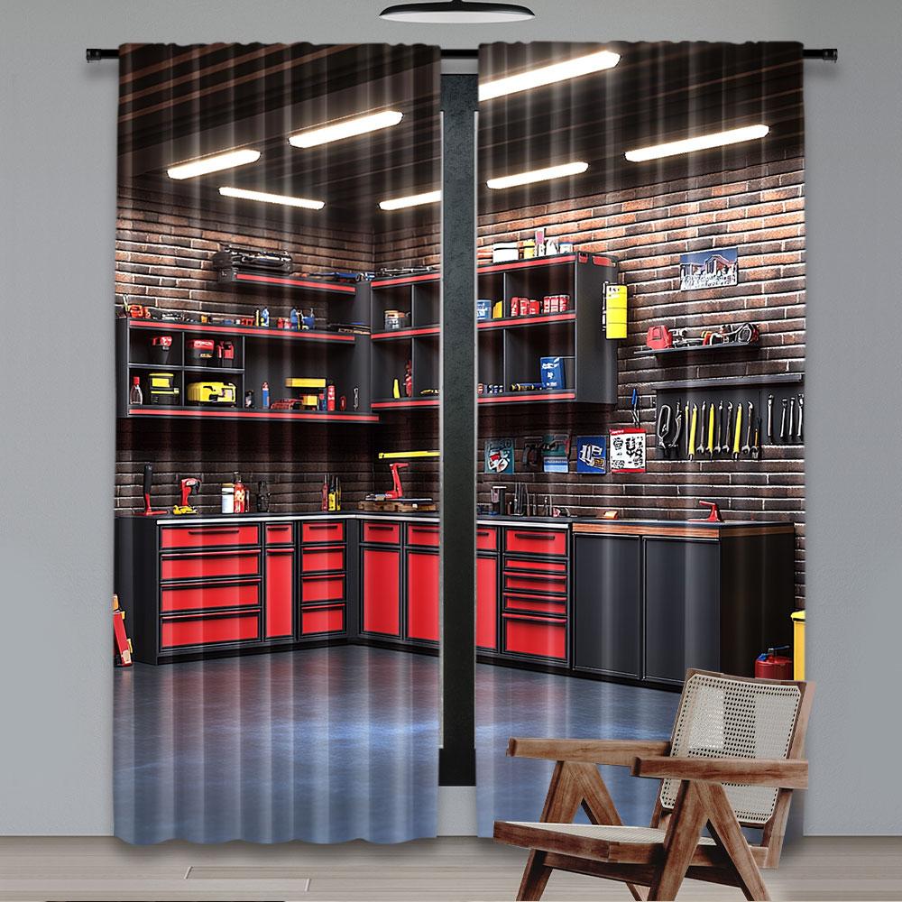 2 шт. Современная штора для гаража Инструменты для ремонта интерьера Ящик для инструментов Полка для инструментов Штора для тематической вечеринки механика Декор