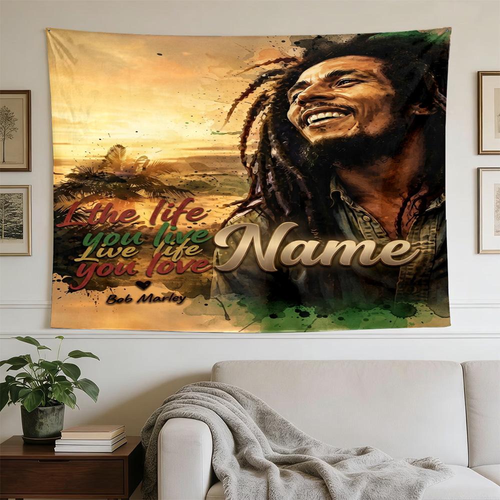 Bob Marley Life Love Bob Marley Personalized Name Versatile Wall Hanging Blanket, Home Backdrop for Wedding, Party and Video Shooting