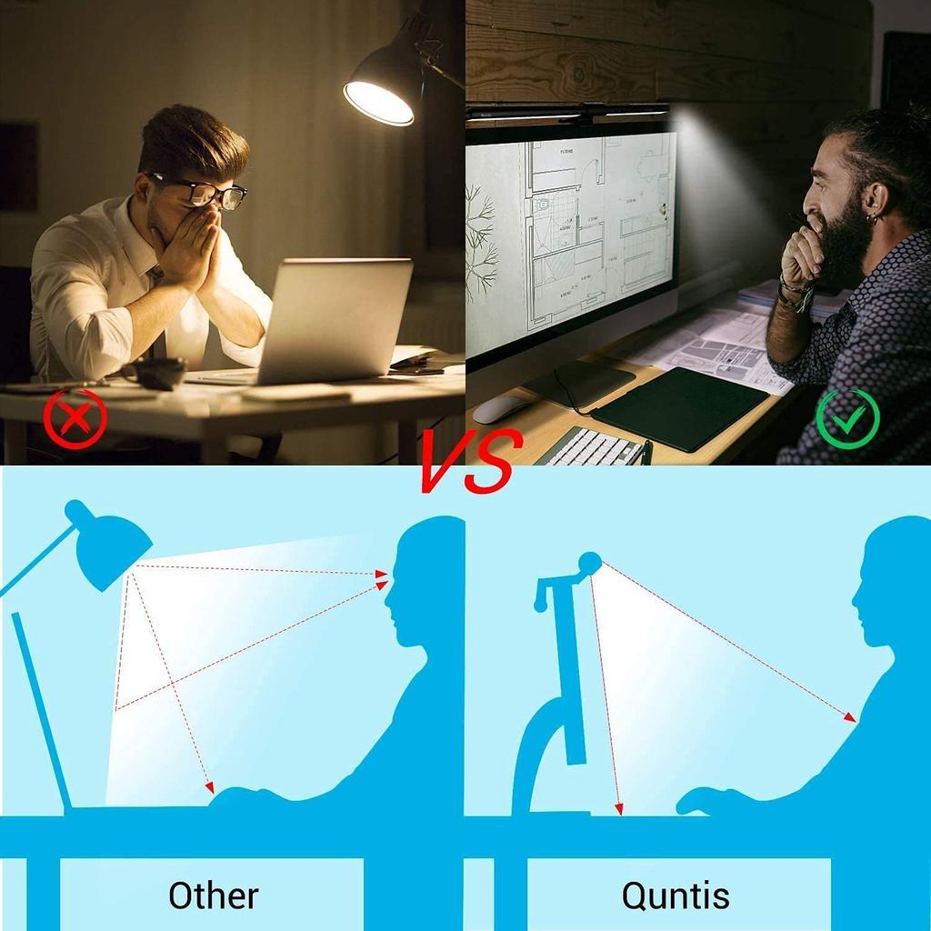 Quntis Desk Light USB Light Monitor Light 52cm Bar Light Hanging Light Automatic Dimming Compatible with monitors with a thickness of to Easy on the