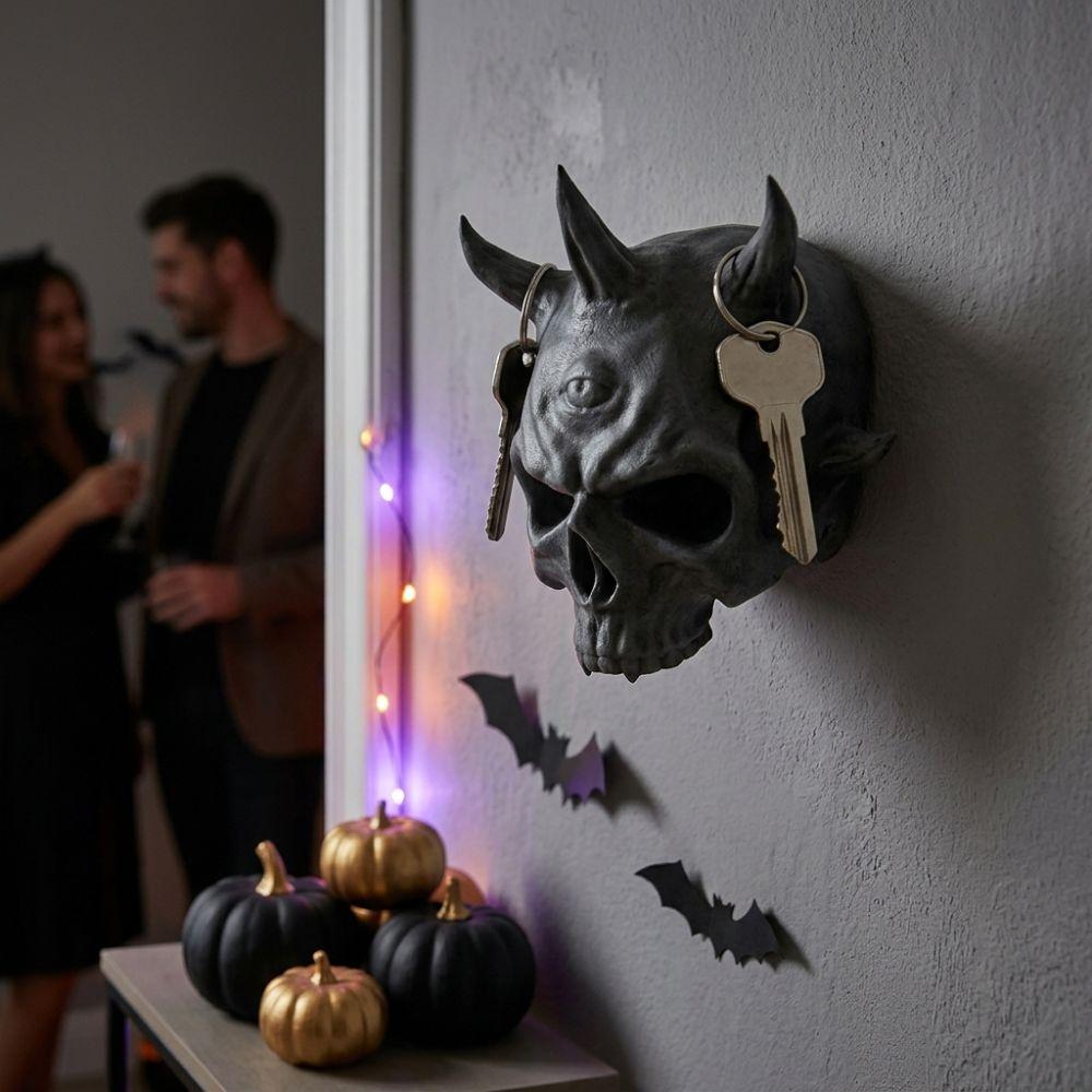 3D Printed Halloween Skull Wall Hook Unique Gothic Storage Hook Horned Skull Key Hook Study Room