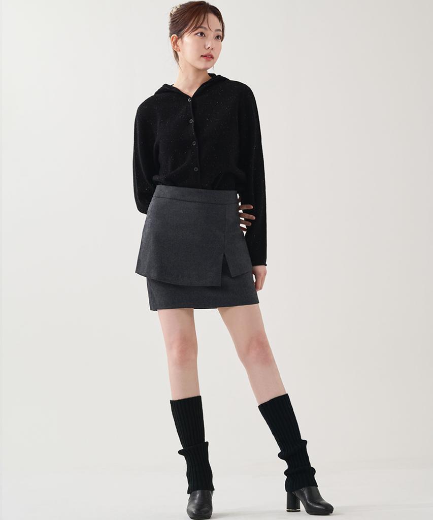 HYEYEONG KIM Wool Layered Midi Skirt - Charcoal