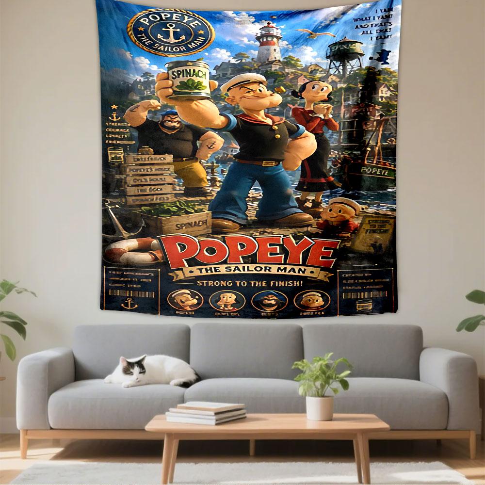 Popeye the Sailor Man Cartoon Tapestry Wall Hanging, Classic Spinach Hero Art, Funny Wall Decor for Bedroom Living Room Kids Room